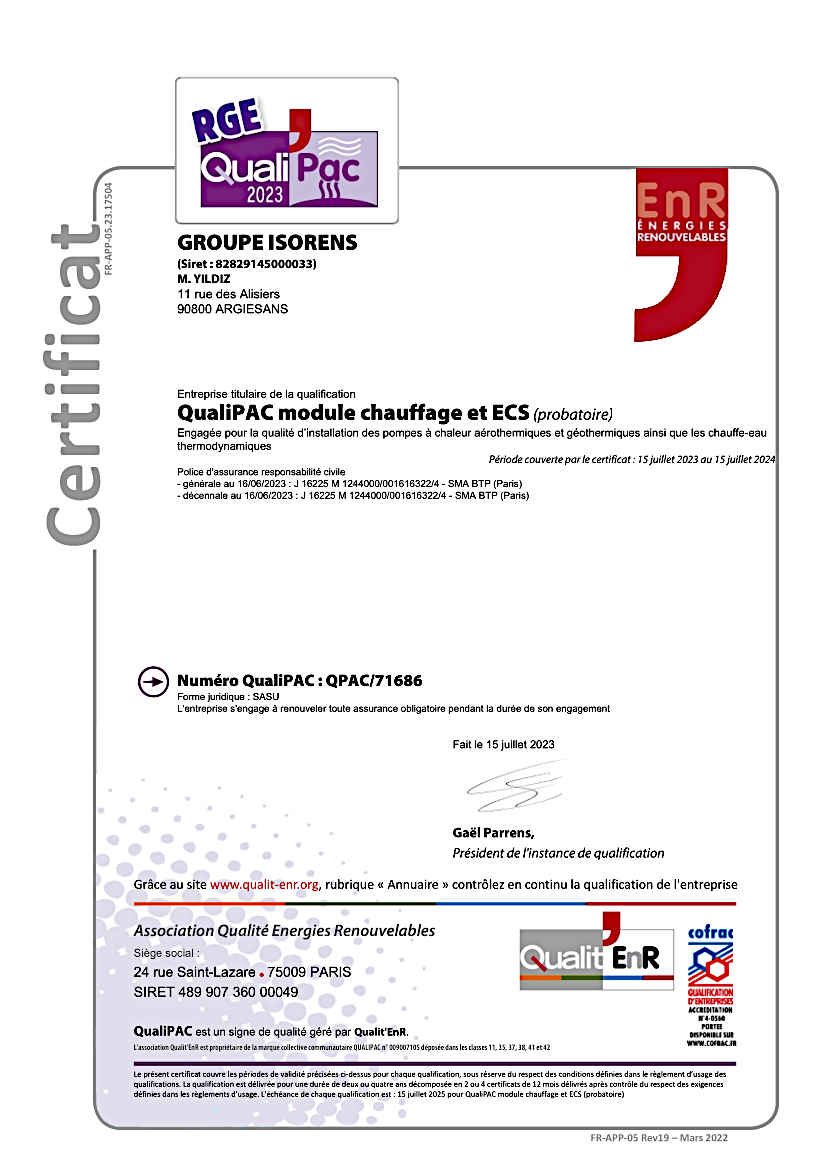 QUALIPAC MODULE CHAUFFAGE ET ECS | Groupe Isorens Panneaux photovoltaïques à Belfort et Montbéliard Thann 3